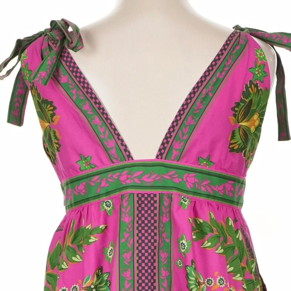 🌺 Farm Rio Ana Tapestry Sleeveless Dress, NWT, pink green bold summer midi dress - Picture 7 of 12